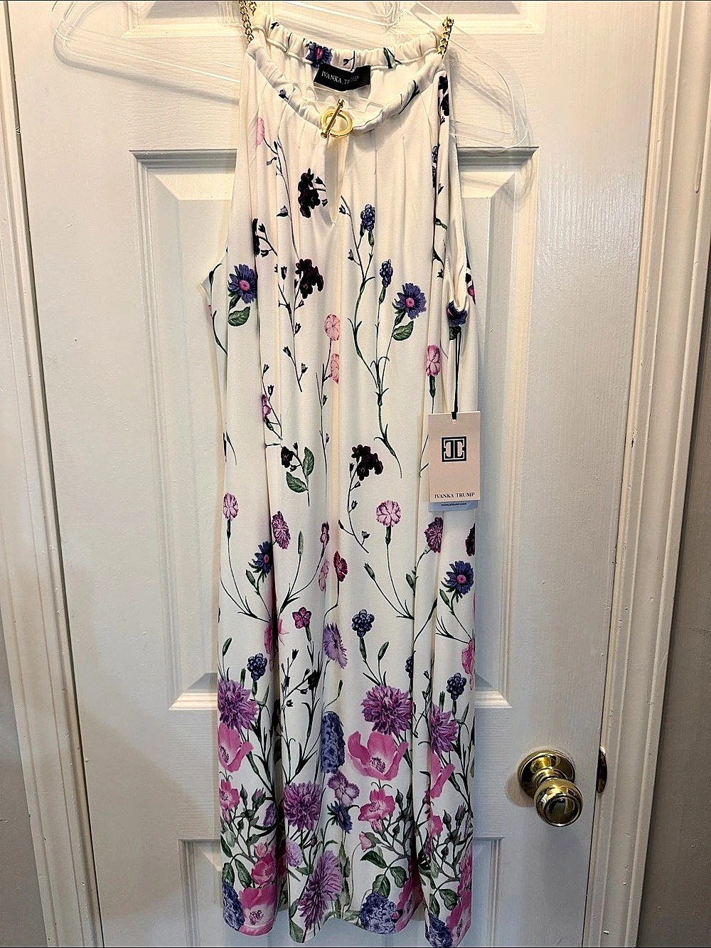Ivanka Trump Floral Tank Top in White & Pink Size Medium NWT